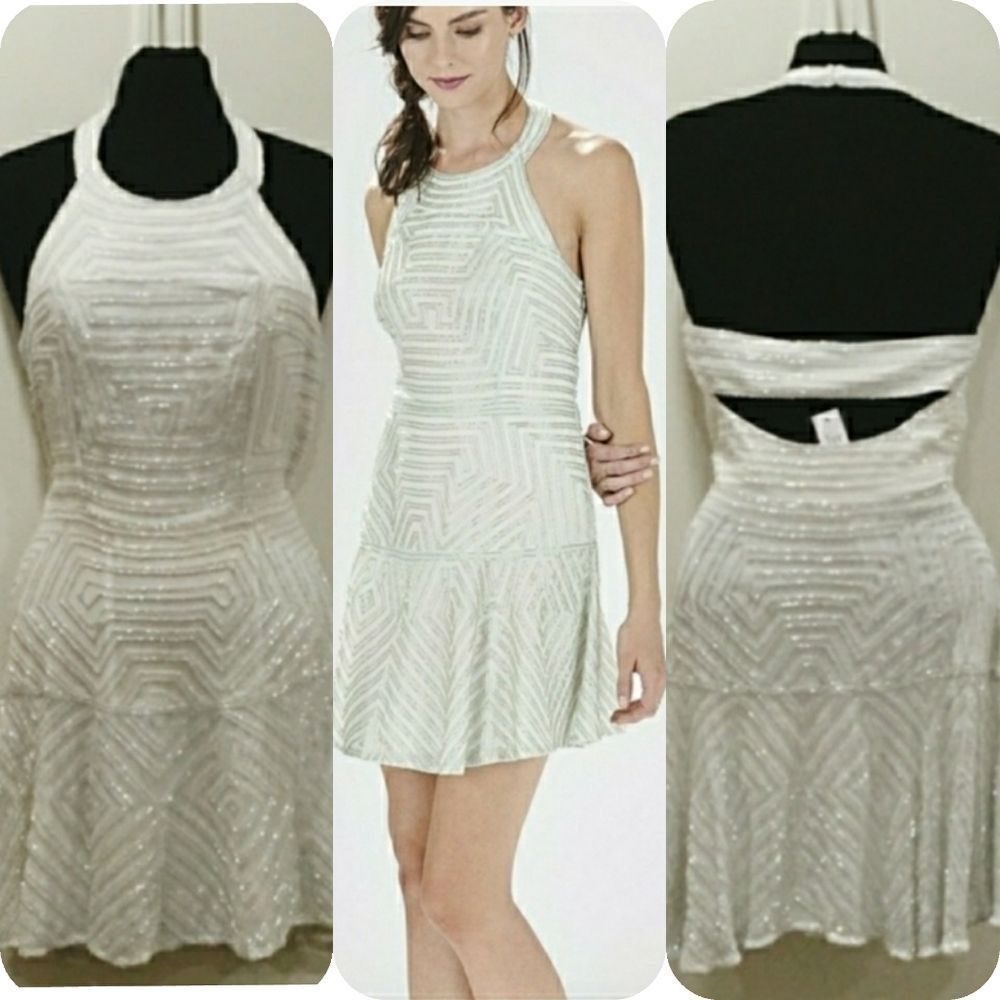 Parker Black Sleeveless Beaded Halter Dress